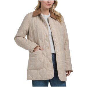 ELLEN TRACY Chevron Quilted Coat With Contrast Collar